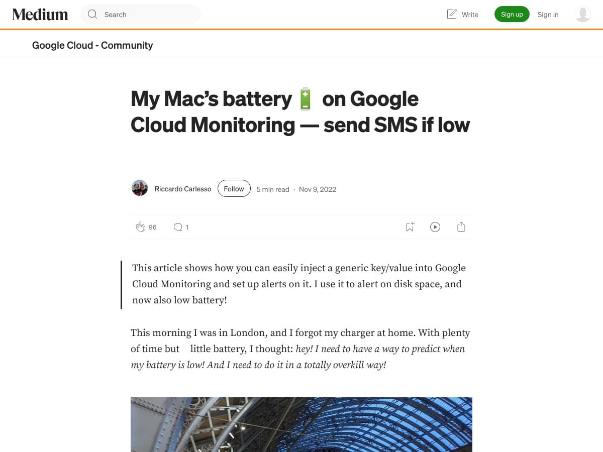 My Mac’s battery🔋 on Google Cloud Monitoring — send SMS if low 🪫